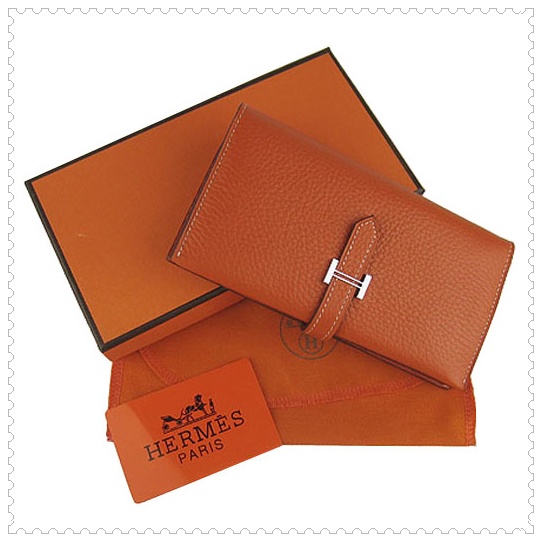 Hermes Kelly Bearn Gusset Wallet Orange